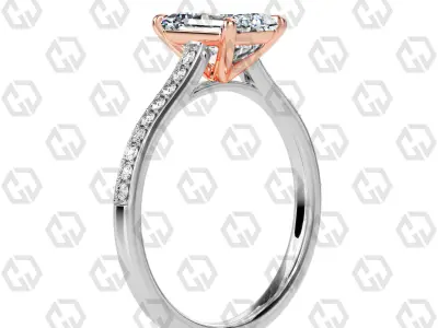 Ring 53 Emerald shape pave setting ring with gems 3D print model