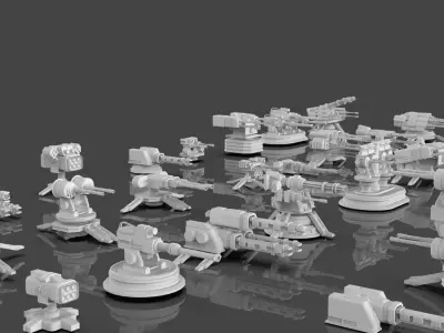 Turret and AA Gun Defense Pack - 6 - 35 Props - Untextured 3D model