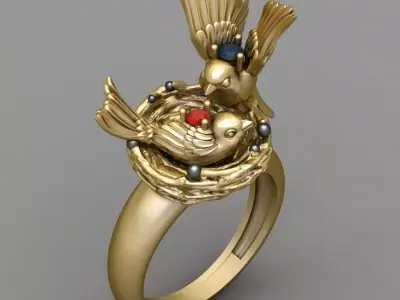 Antique Bird Nest Diamond Ring 3D print model