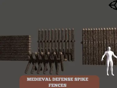 Medieval Defense Spikes Fences Walls Low-poly 3D model
