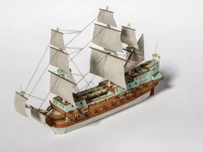 Historical German escort sail ship 3D model