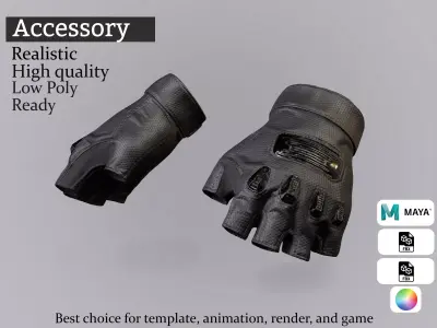 Tactical Fingerless Gloves - Game-Ready Combat Accessory Low-poly 3D model