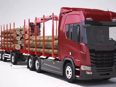 Generic Logging Truck and Trailer 3D model