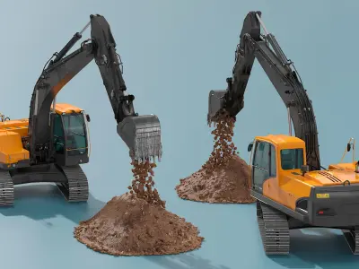 Excavator with Pile of Soil Rigged 3D model