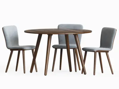 Dining Set with four chairs and round table 3D model