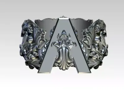 Letter  A Initial Top Crown Kindom Carving Ring Best Super AAA 3D print model