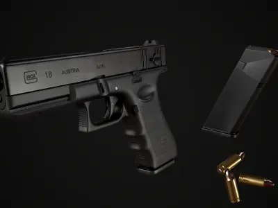Glock 18 gameready asset with textures Low-poly 3D model