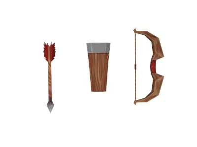 low-poly bow and arrow archers kit Low-poly 3D model