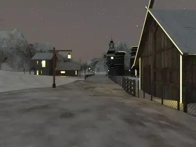 Winter Village At Night 3D model