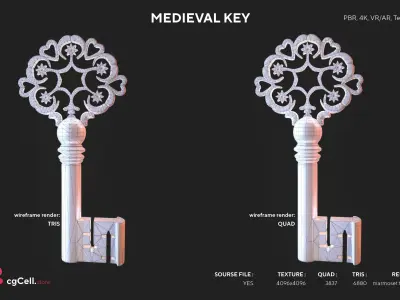 Medieval Keys Set 04 AR low-poly 3D model Low-poly 3D model