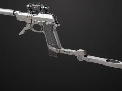 Pistol 08 Silver Generic All PBR UE Textures Included Low-poly 3D model