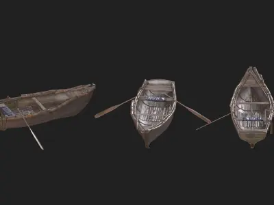a small wooden boat with two oars 3D model