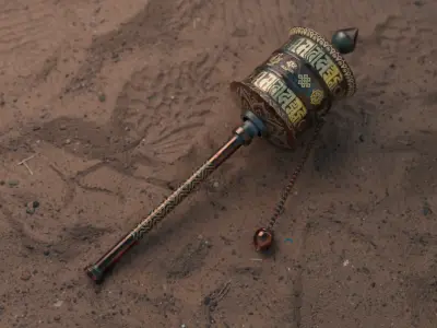 Buddhist hand held prayer wheel Low-poly 3D model