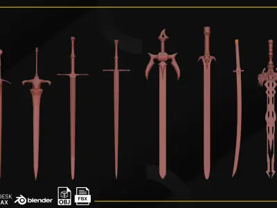 50 Sword Base Mesh game ready Low-poly 3D model