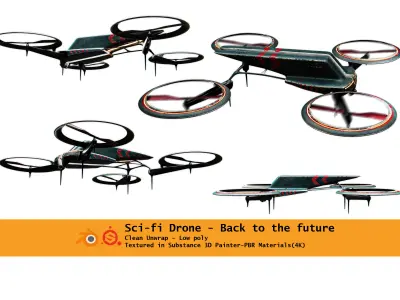Sci-fi Drone-Back to the Future  Low-poly 3D model