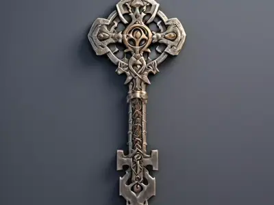 Ornate Fantasy Key 3D Model Low-poly 3D model