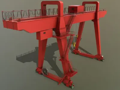 PBR Double Girder Gantry Crane V1 - Red Low-poly 3D model