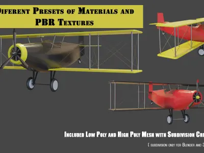 Simple Small Airplane many PBR Option Colors Low-poly 3D model