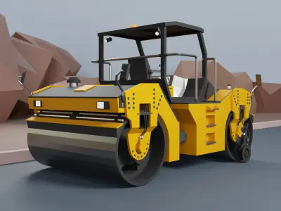 Tandem Vibratory Roller Heavy Vehicle Low-poly 3D model