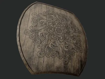Slavic hybrid shield-painted black flower symbol Low-poly 3D model