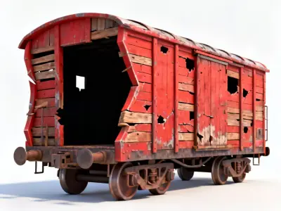 Wrecked Post-Apocalyptic Boxcar 3d model Low-poly 3D model