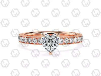 Ring 164 Heart Shape milgrain pave set ring with Gems 3D print model