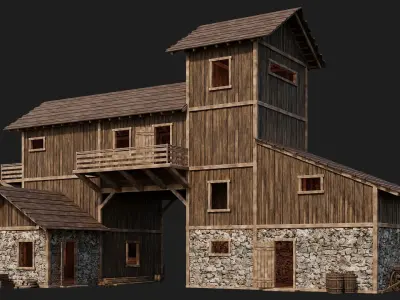Old Wooden House Building 4K Textures GameReady 121 Low-poly 3D model