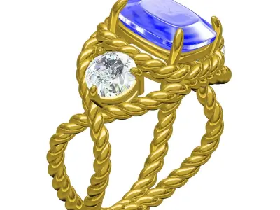 Antique Three Stone Rope Shank Engagement Ring 3D print model