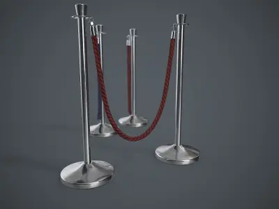 Crowd Control Stanchions PBR Game Ready Low-poly 3D model