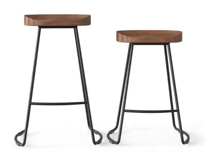Jenna and Hanna Industrial Steel Barstools with Wooden Seat Low-poly 3D model