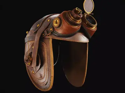 Steampunk Aviator Helmet Game-Ready PBR 3D Model  Low-poly 3D model