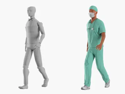  Hospital Doctor Figure T Pose Green Rigged 