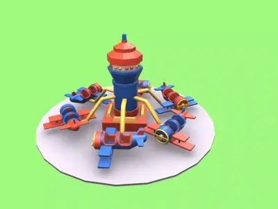 airplane ride amusment park Low-poly 3D model Low-poly 3D model