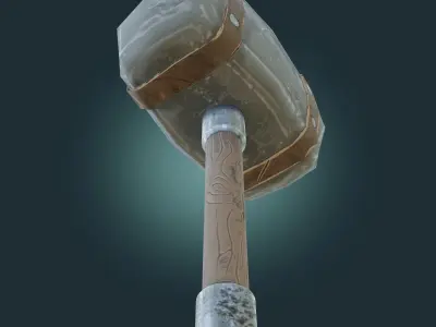 Stylized hammer with leather straps PBR-low-poly game ready Low-poly 3D model