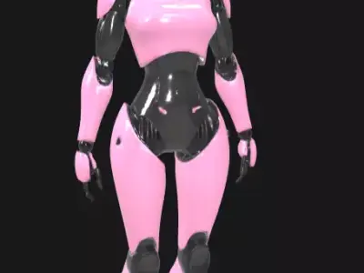 pink android female robot black face cover sleek friendly look Low-poly 3D model
