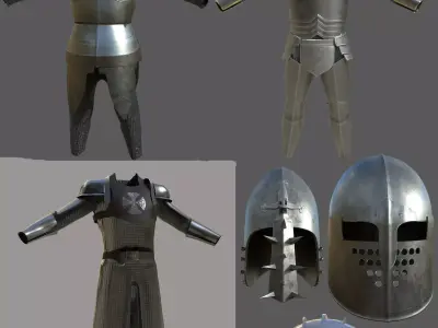 Colection armors and helmets Low-poly 3D model