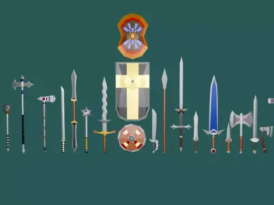 Very low-poly 22 melee weapons Low-poly 3D model