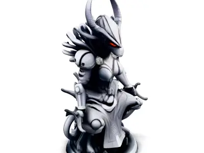 Scifi Seated Female Warrior Statue Low-poly 3D model