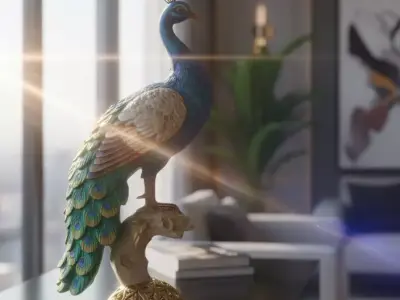 Realistic Peacock Bird  Iridescent Feathers PBR Game Ready Low-poly 3D model