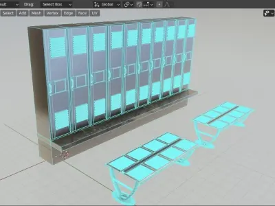 locker set of lockers and benches Free 3D model