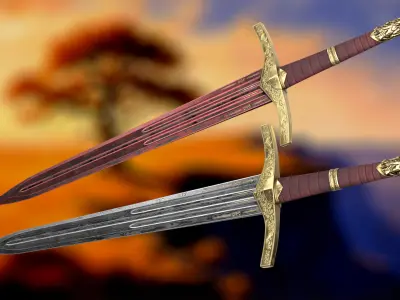 Damascus Lion Sword - Game-Ready Oathkeeper Inspired Broadsword Low-poly 3D model