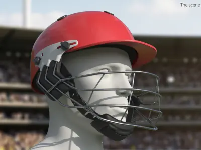  Cricket Headgear with Metal Face Cage Red 