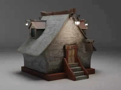 Medieval House Low-poly 3D model 4