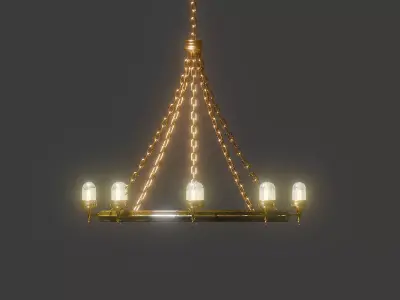 Antique metal lamp with glass and chains 3D model
