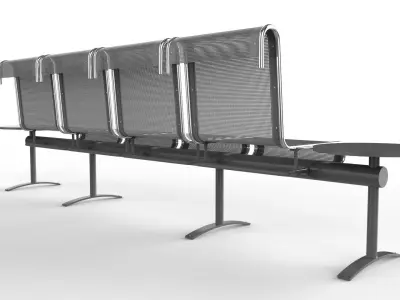 Waiting Room Chair 4 Seats with 2 side tables 3D model