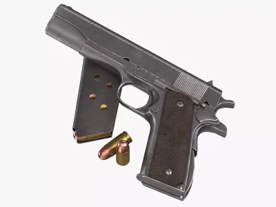 Colt M1911 Pistol Magazine and Bullets 3D model