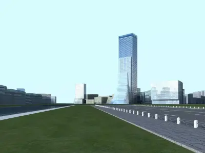 Architecture city with tall buildings and grass 3D model