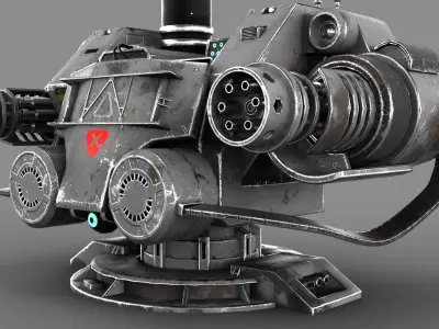 Sci-fi Turret Machinegun Low-poly 3D model