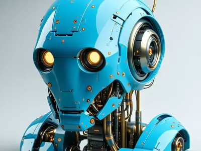 Blue SciFi Robot Head Low-poly 3D model