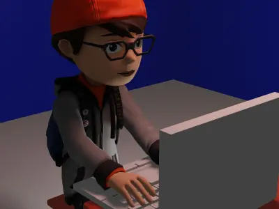 typer cartoon character at desk 3D model
